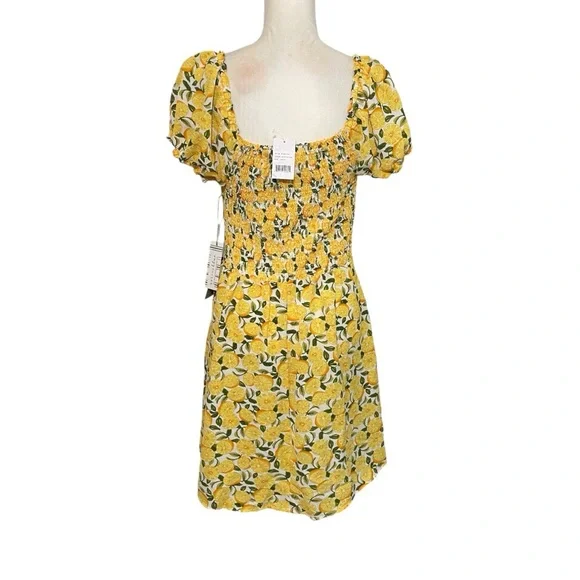 NWT BAILEY BLUE Lemon Print Mini Dress Square Neck Puff Sleeve Smocked Fruit New - Picture 5 of 9